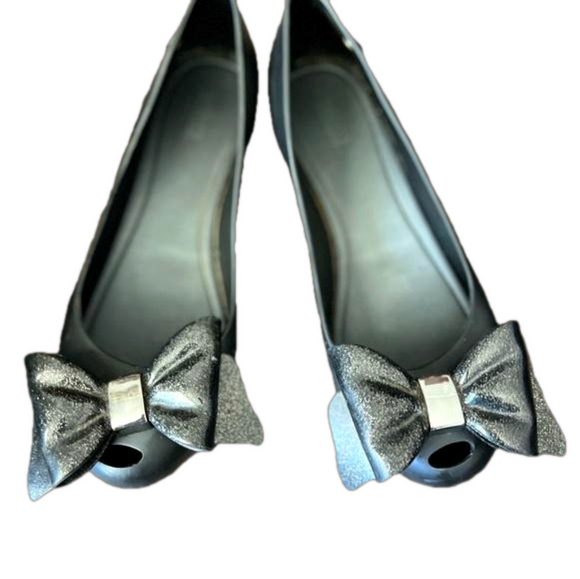 Melissa Shoes - Melissa Ultragirl Black Bow Peep Toe Flats 6